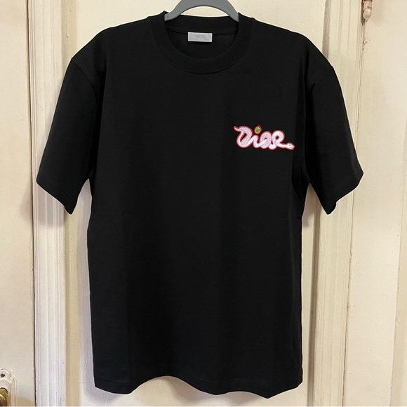 Dior & Kaws Black Tee with Pink Snake Logo - Picture 1 of 2